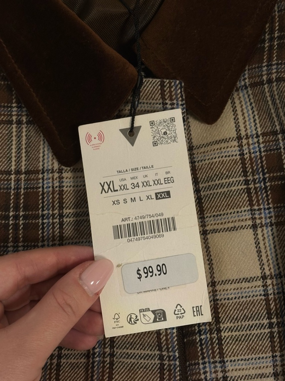 Zara Cream & Brown Plaid Shirt Jacket with Brown Collar - Picture 2 of 3